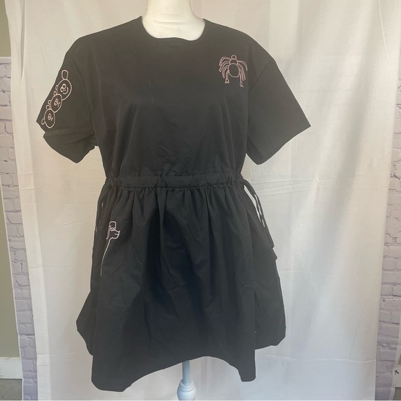 Lazy Oaf Embroidered Doodles Side Tie Black Dress 10 - Picture 2 of 14